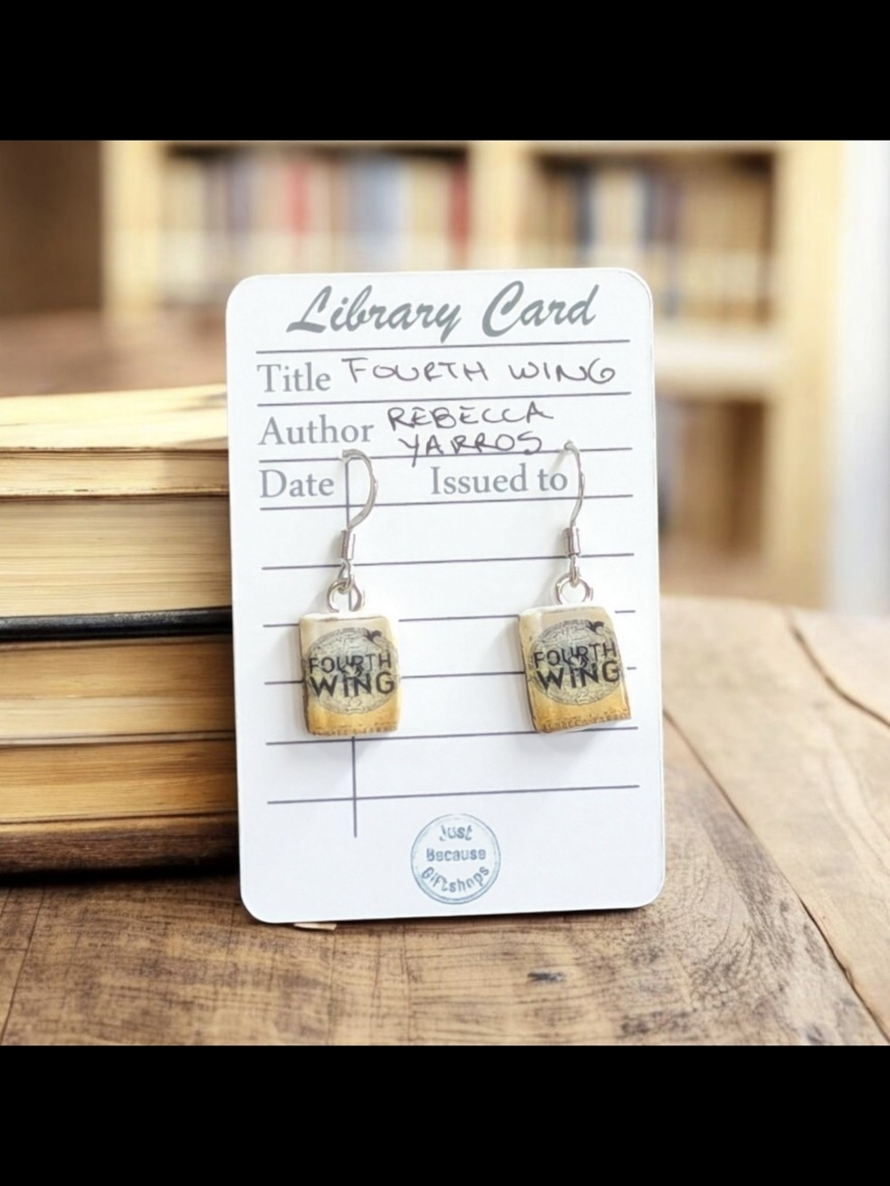 Book Charm Earrings featuring 'Fourth Wing' - Yellow Accent